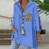 Women's Color Single-breasted Leopard Pocket Long-sleeved Lapel Shirt