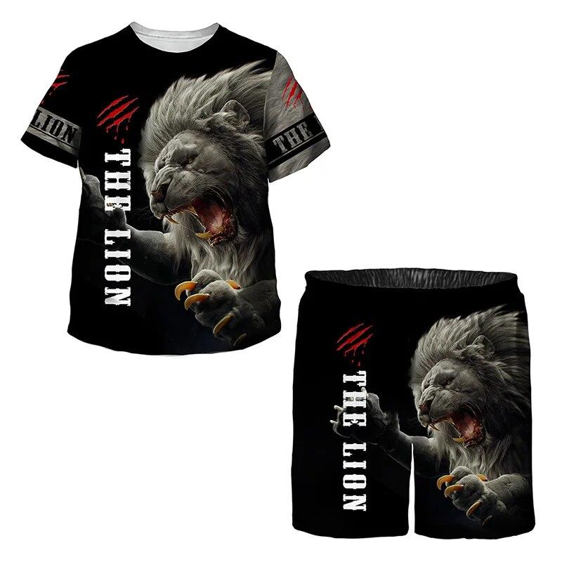 Letni garnitur dla dzieci Lion Graphic T-Shirt szorty pasujący strój 3D Print Baby Girl ubrania dla chłopców zestaw dla dzieci dwuczęściowy