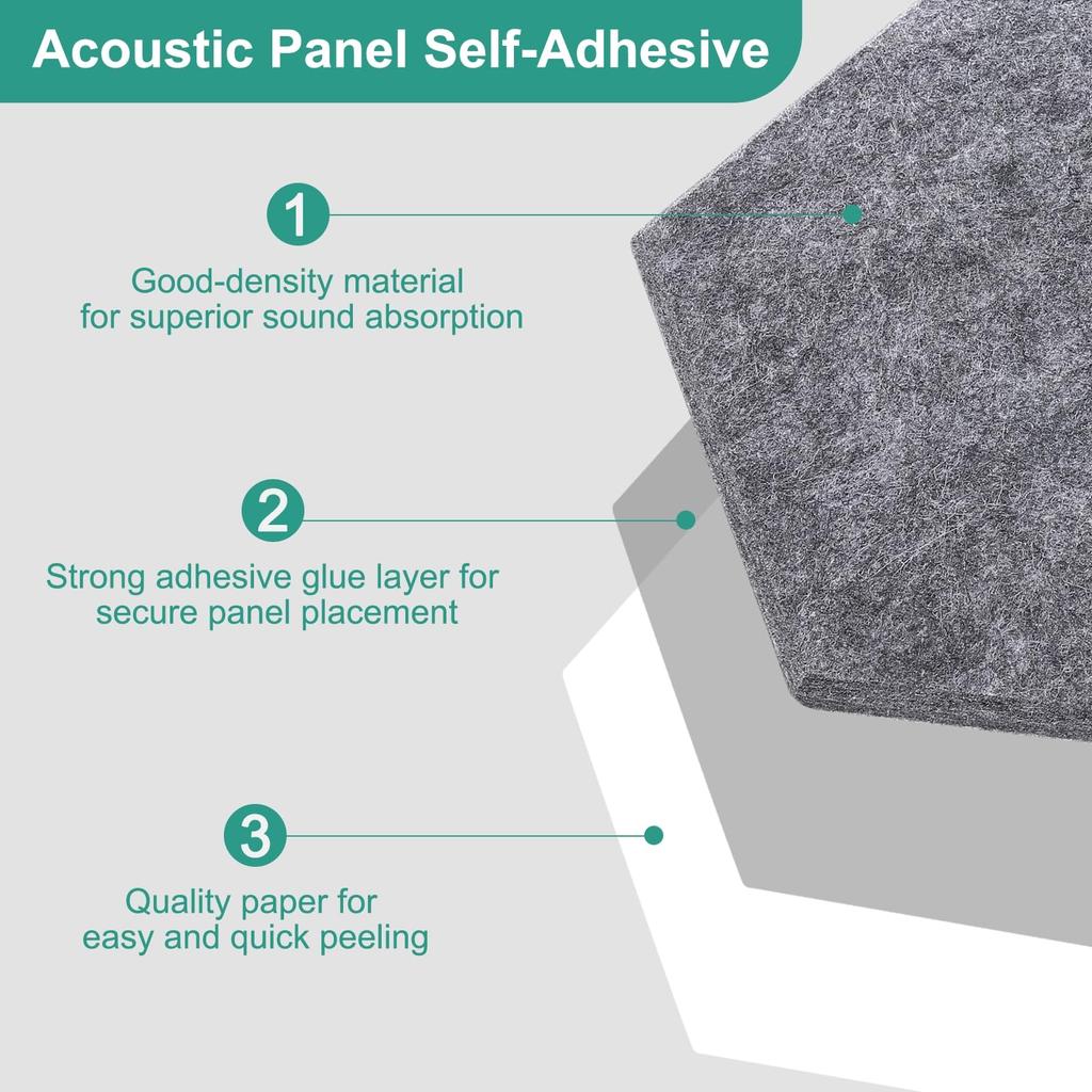 Uxcell 12-teilige selbstklebende Akustikpaneele, 12" x 10" x 0,4", gute Dichte, schalldämmende Polsterung, sechseckige Schallabsorptionspaneele, isoliert