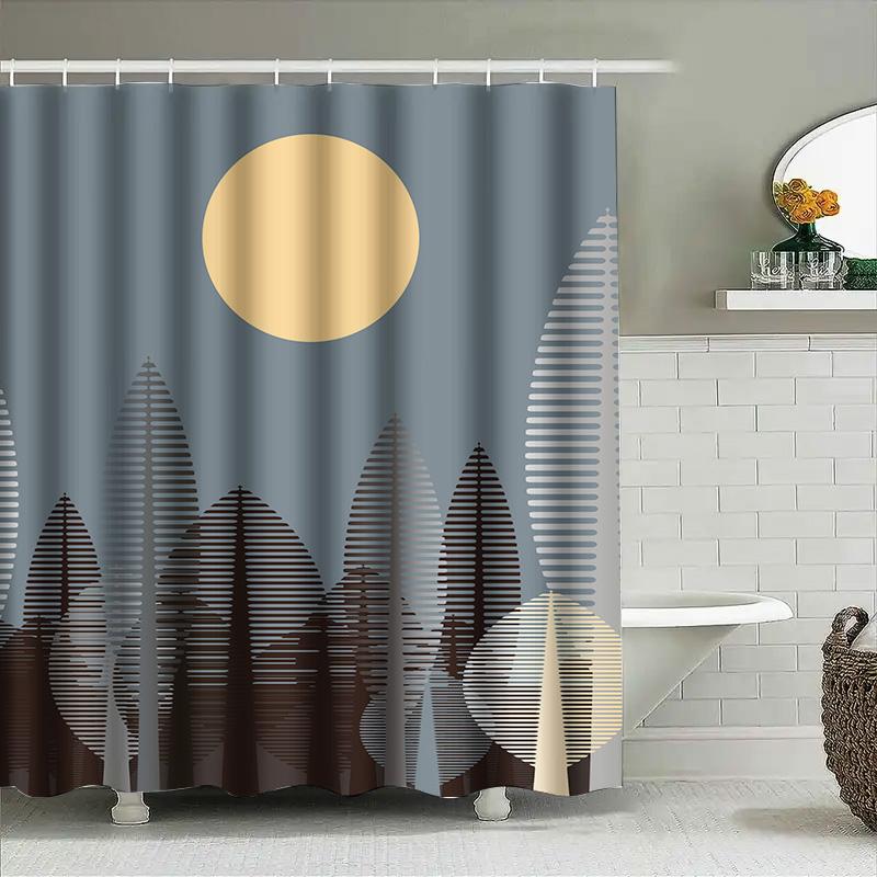 Modern Shower Curtain With Moon Tree Print Water Resistant Bath Decor For Kids Room Customizable Size (Blue)