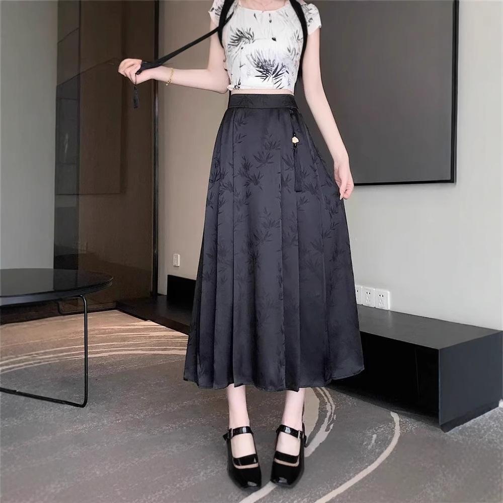 You Can Wear Hanfu Modified Skirt for Daily Work for Women's Summer New Jacquard and Slim Chinese Style Mid-length Pleated Skirt