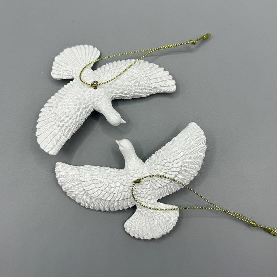 Resin Peace Bird Ornaments White Birds Hanging Decoration with Gold String for Christmas Tree Wedding Holiday Party Decor