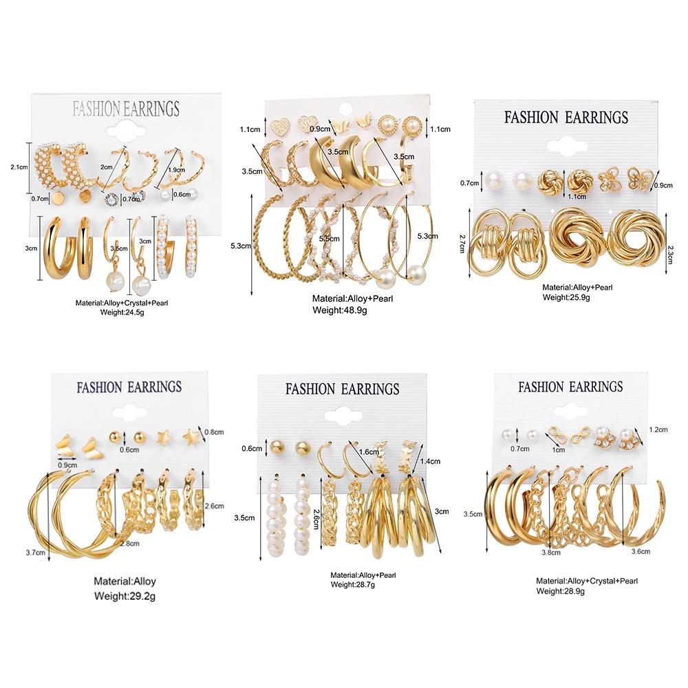 IF ME Korean Butterfly Pearl Stud Earrings Set Fashion Geometry Zircon Hoop Earring Women Jewelry Accessories