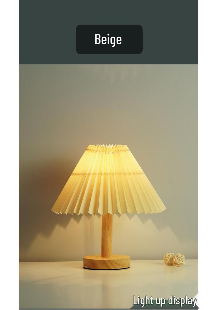 Retro Pleated Nordic Desk Lamp - Umbrella-Shaped Night Light for Dorms & Bedrooms