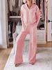 2025 Autumn/Winter V-neck Long Sleeve Loose Solid Color Women's Fashion Casual Pants Set