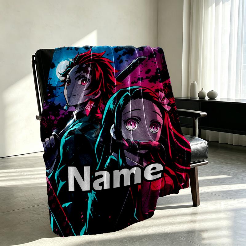 Custom Name Personalized Demon Slayer Print Blanket, Home Decor, Bedroom, Sofa, Camping, Couch, Gifts for Birthday Christmas