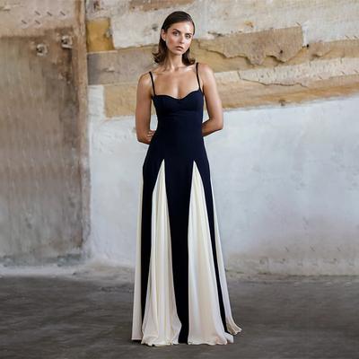 Women's Autumn Fashion Temperament Elegant Sexy Royal Sister Slim Contrast Color Strap Dress