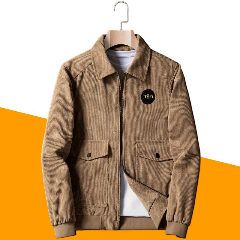 Men s Lambswool-Lined Corduroy Jacket with Multi-Pockets: Thickened Workwear for Middle-Aged Dads (Spring, Autumn, Winter) L (Recommended 50-55 kg)