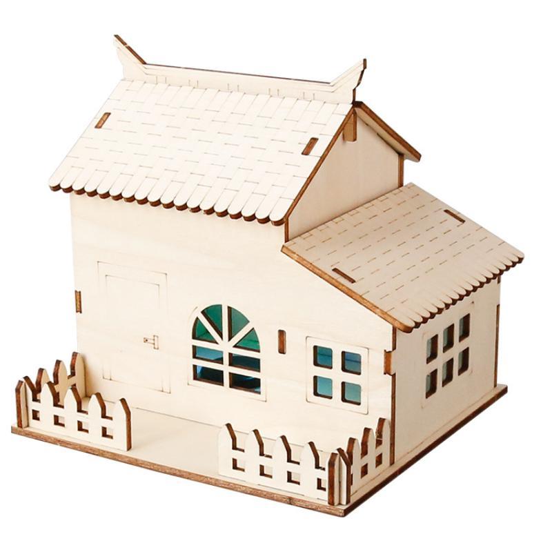 DIY Assembly Wood House Piggy Bank Kit Handmade Coloring Model Creative Educational Toy for Kids Birthday Present