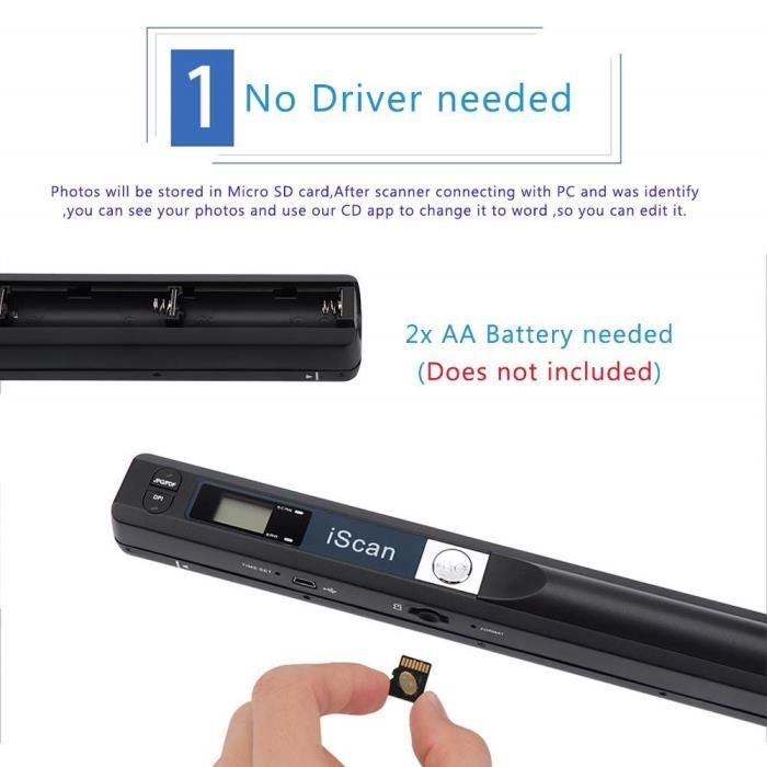 [scanner portable] scanner de poche micro sd 16gb - document - 900 dpi resolution portable sans fil-scanner de image portable balise
