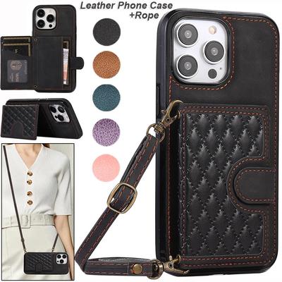 Slot na kartu peněženky Flip Crossbody Lanyard Kožené pouzdro pro iPhone 15 14Plus 13 12 11 Pro Max XS Max /Samsung S23 S22 S21 S20 Ultra Plus A14 A54 A13 A53