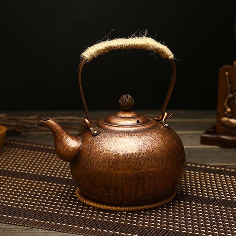 Hand Hammered Copper Teapot 1L Vintage Style Kettle Gongfu Tea Brewing With Charcoal Stove