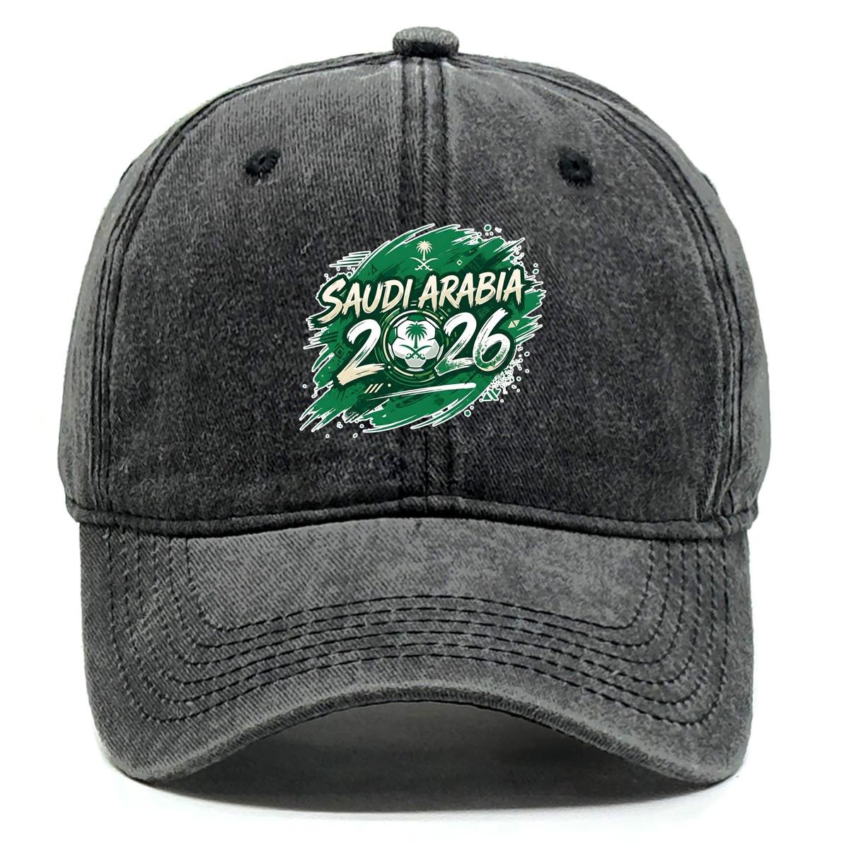 

2026 Football Soccer SAUDI ARABIA Flag Printed Sun Hat , Adjustable Baseball Cap Solid Color Casual Non-Stretch Fabric Headwear Flat Cap as the picture чёрный