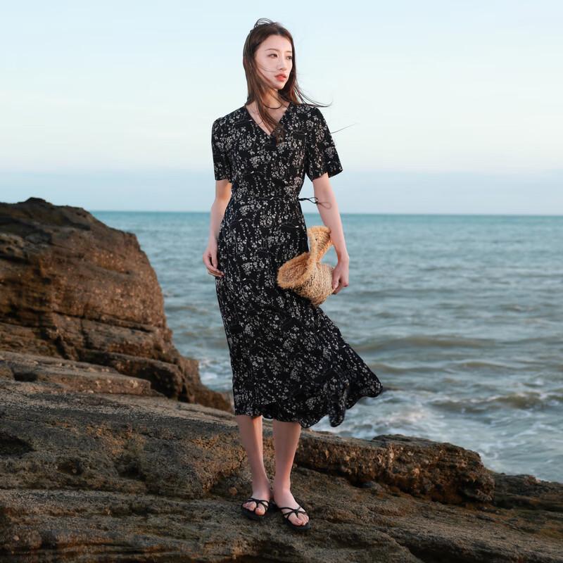 Sancai Plus Size French Floral Print Short Sleeve Dress