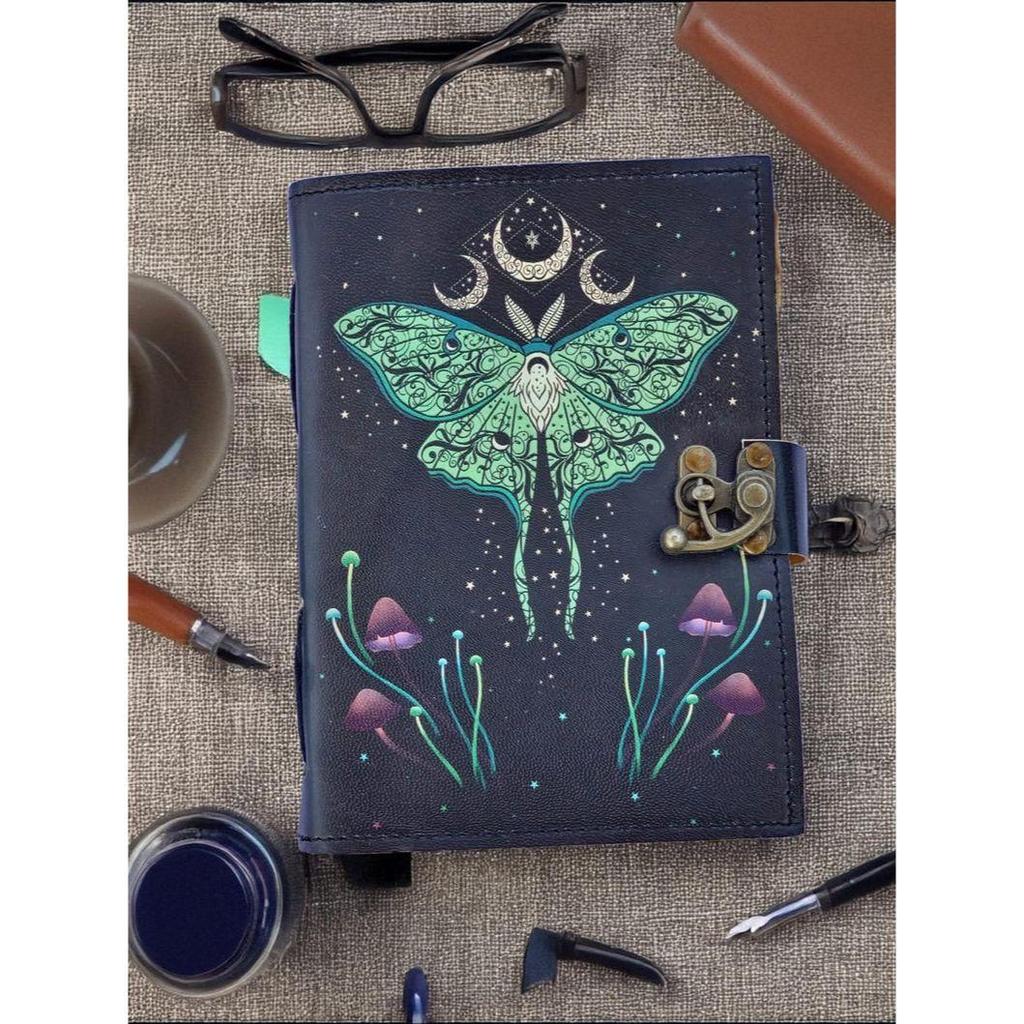 Luna Moth Leather Grimoire Journal: Witchcraft Spell Book