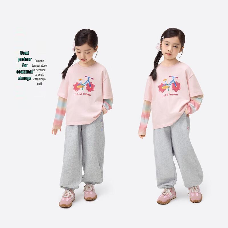 Xiaoyinman Girls' Faux Two-Piece Long-Sleeve Cotton Top