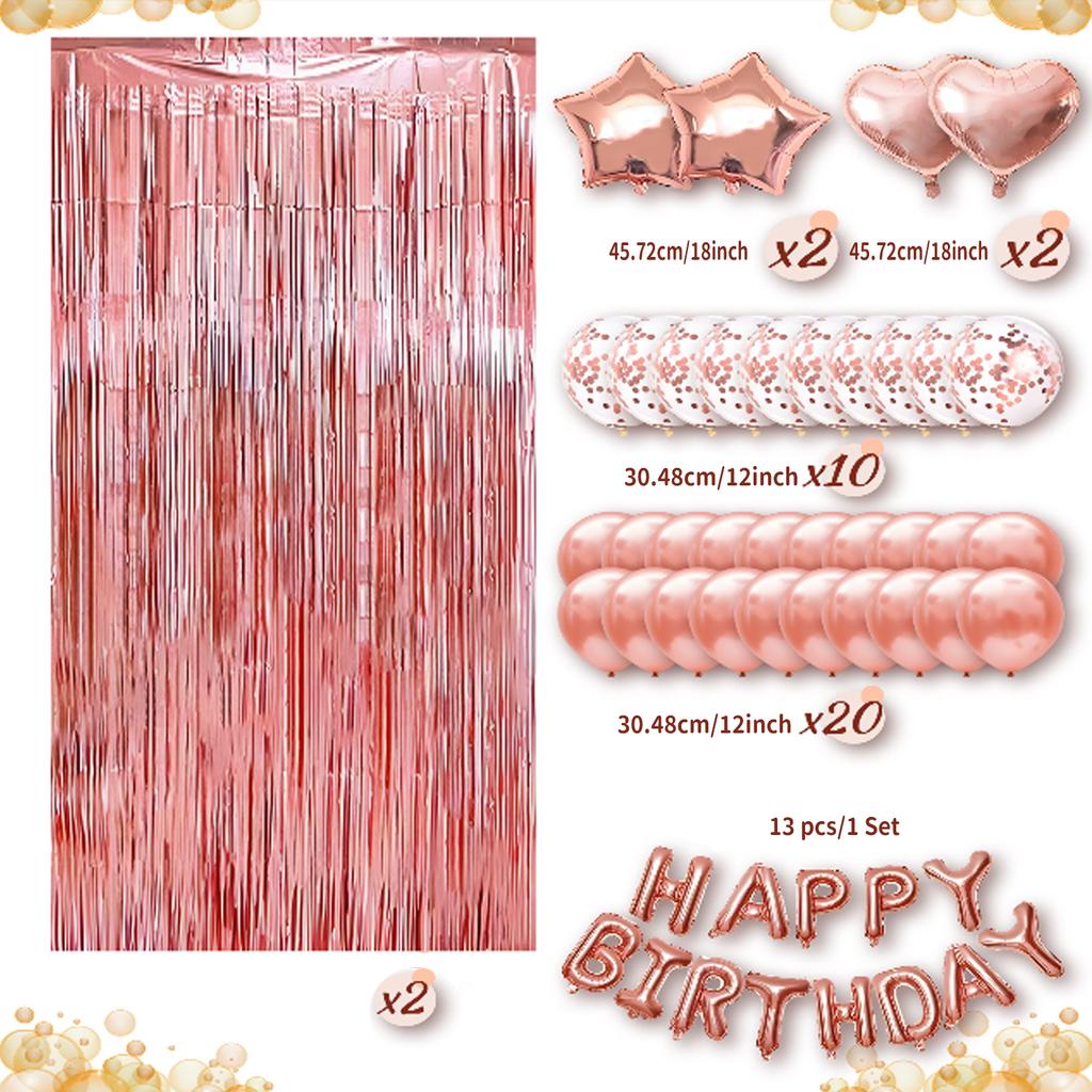 Birthday Rainsilk Curtain Balloon Set Birthday Letter Heart Five Star Aluminum Foil Balloon Birthday Party Decoration