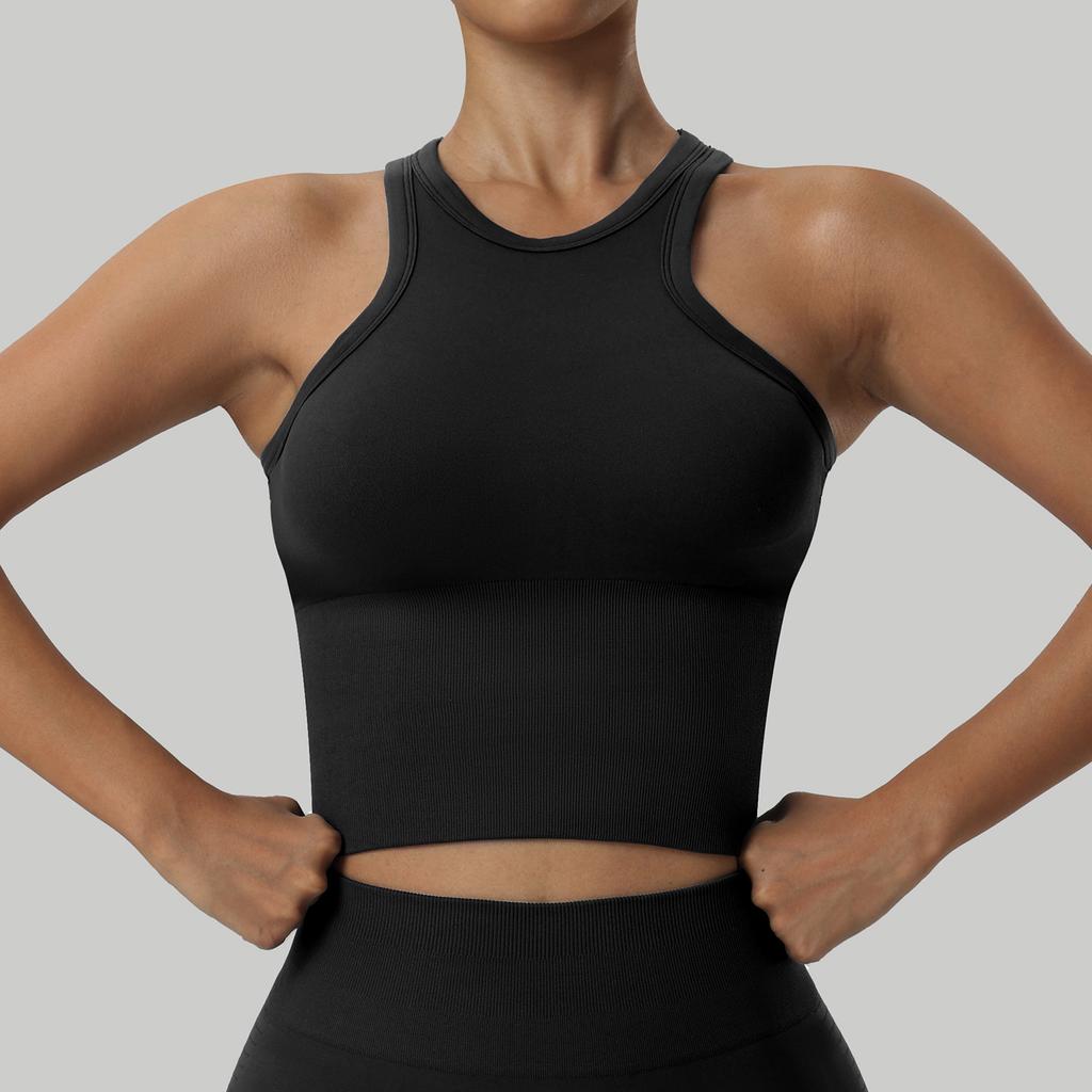 Vestă de Yoga Seamless Strânsă pe Corp cu Spate Frumos în Formă de I, Top Dintr-o Bucată pentru Acoperirea Abdomenului pentru Femei, Costum de Yoga pentru Exerciții Fitness