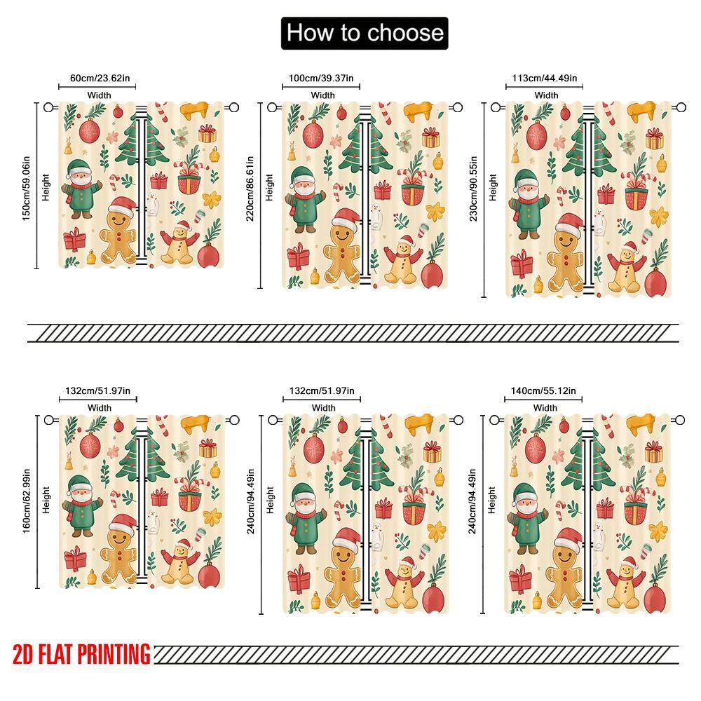 2pcs,2D plane printing Pattern Curtains Christmas Cute Elements (4) Polyester Fabric (without rod) Holiday Ldeal for Bedroom &