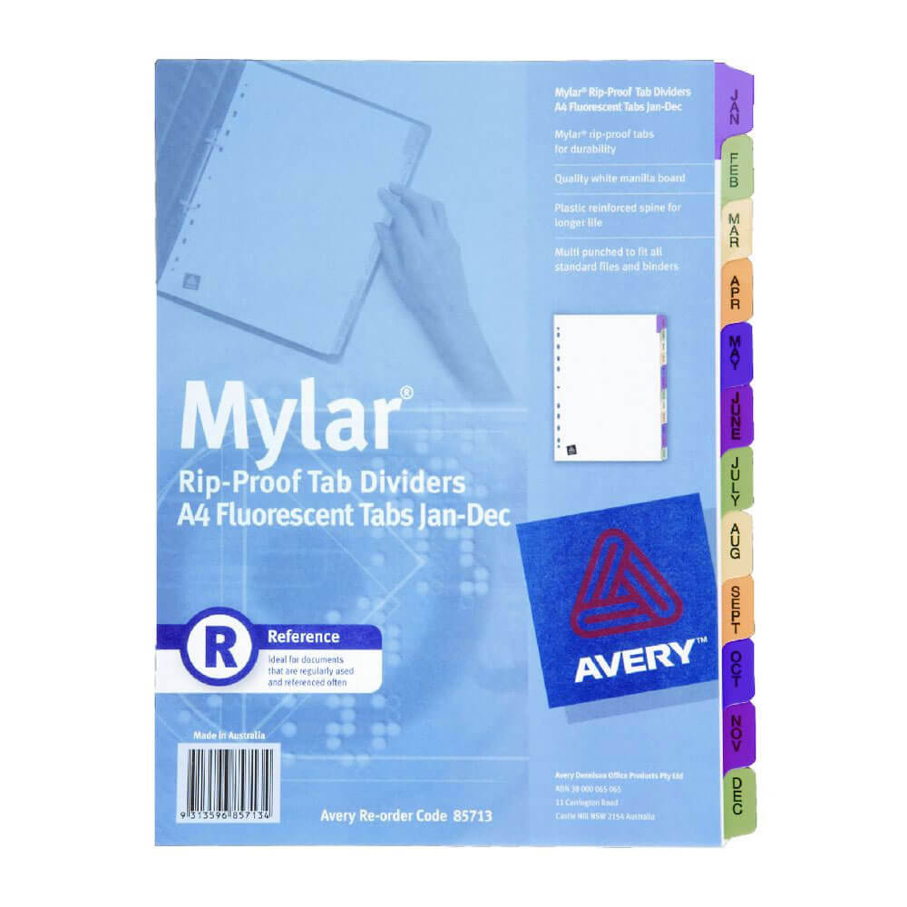 Avery Jan-Dez Mylar-Register A4 (Fluor)