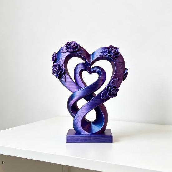 3D Printed Love Shaped Rose Sculpture Exquisite Flowers Heart Table Decoration Stable Base Romantic Desktop Ornaments for Wedding Party Table