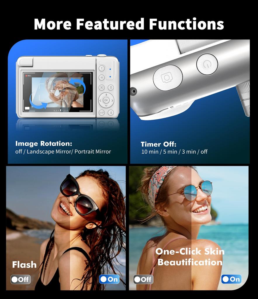 True 4K Digital Camera with Real 21MP Sony CMOS and 64MP Images 3-Inch Rotating Screen Vlogging Camera with Built-in Microphone 16 Retro Filters