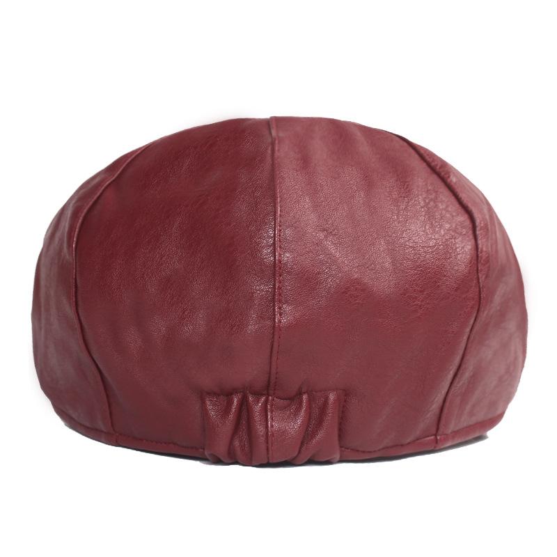 Leather Octagonal Cap Ms. Leather Cap Winter Beret Hat Hat Literary Youth Fashion Hat