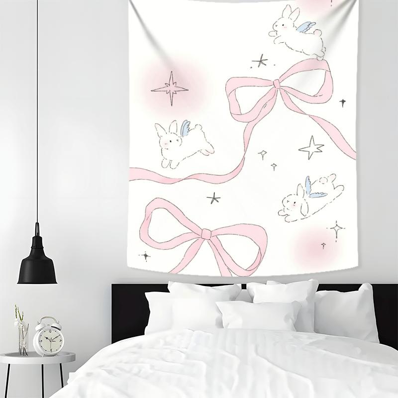 VIKAMA Dreamy Star Moon Rabbit Tapestry with Bow and Gradient Starry Sky Children's Room Instagram-Style Fairy Tale Theme Decor
