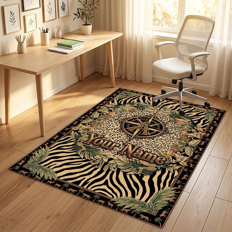 Jungle Safari Theme Soft Crystal Velvet Rug Custom Name & Text Print Non Slip Floor Rug for Bedroom Living Room