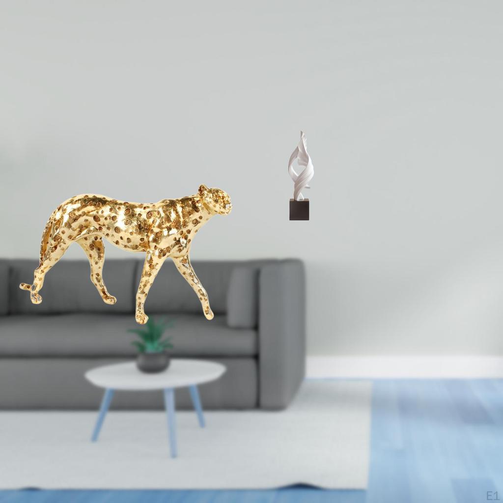 Golden Abstract Cheetah Sculpture Figurine Decorative Tabletop Centerpiece Resin Art Statue Ornament