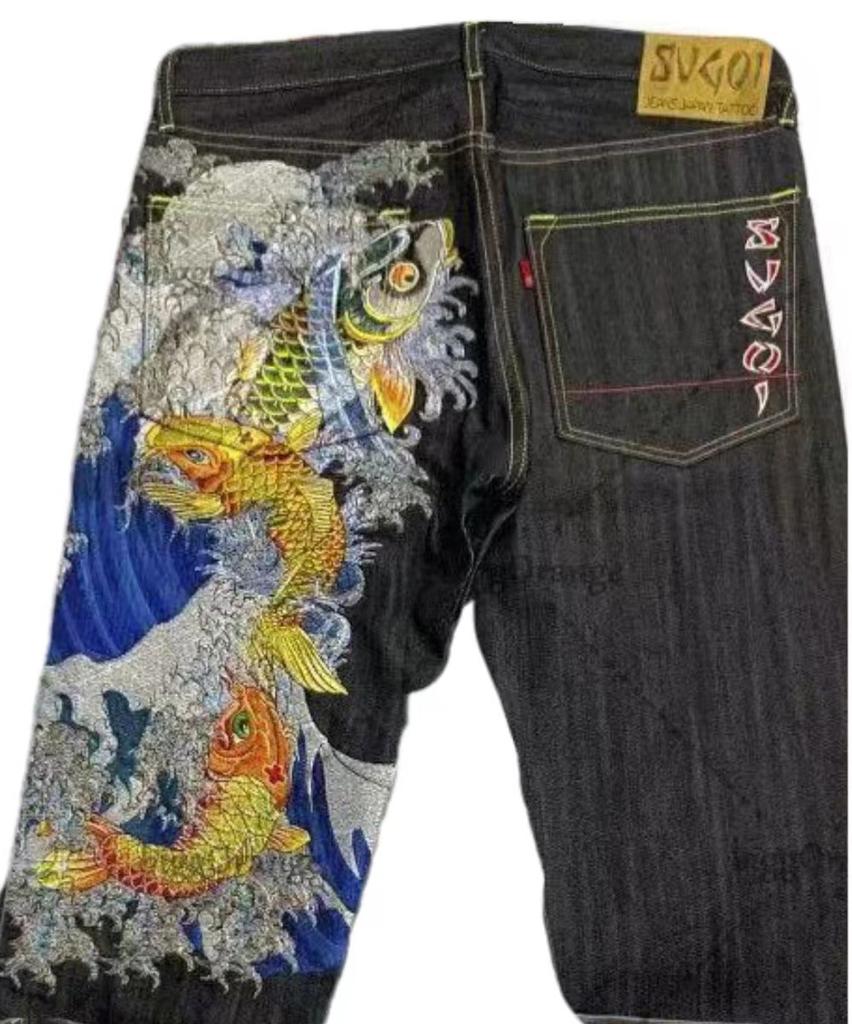 RogueWave Japonské Retro Personalizované Tištěné Džíny s Vysokým Pasem pro Páry s Velkými Kapsami pro Street Wear Y2K Džínové Kalhoty