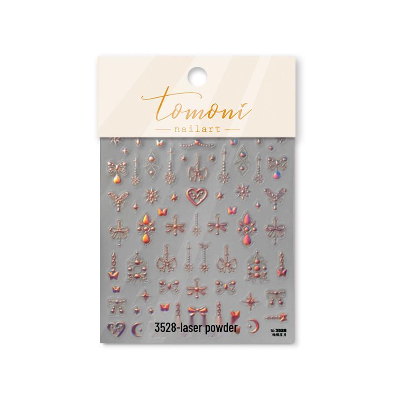 Tomoni Gold Foil Nail Art Stickers - Retro Japanese Style with Butterfly, Star, and Moon Designs (Hot Item 3528)