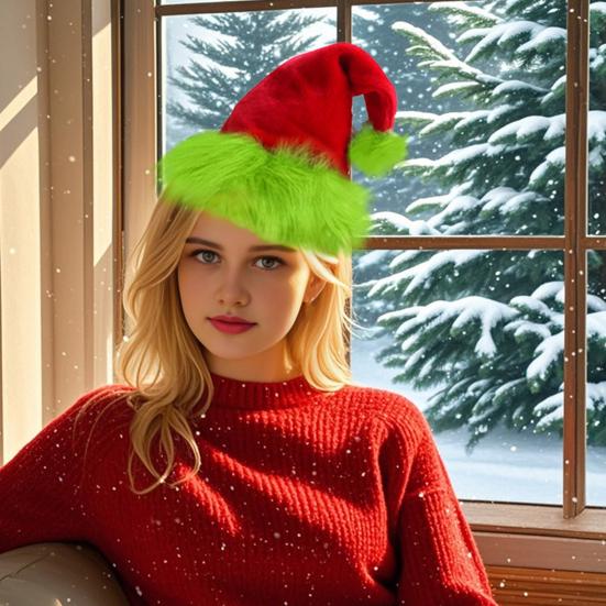 Yousheng Świąteczna Czapka Fluorescencyjna Zielona Pluszowa Retro Design Czapka na Imprezę Dekoracja Sceny Świątecznej Świąteczna Atmosfera Dodatek Świąteczny