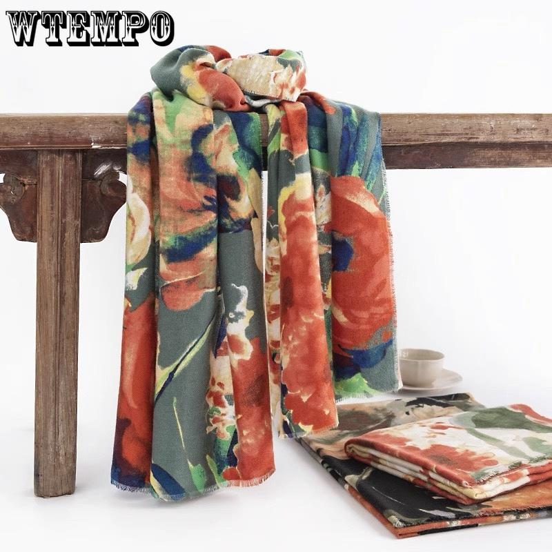 WTEMPO Women's Autumn Winter Retro Elegant Printed Scarf Casual Versatile Scarf Shawl Fashion Cold-proof Windproof Warm Scarves