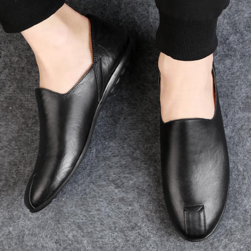 

Мужская обувь для внешней торговли 2025 лето новая мужская модная универсальная трендовая обувь мягкая подошва мягкая поверхность для ног повседневная кожаная обувь 37 чёрный