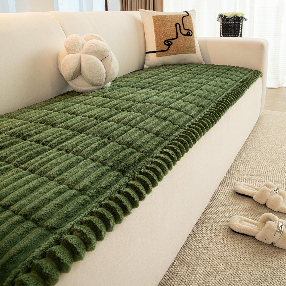 Sofa Cushion Nordic Minimalist Four Seasons Plush Sofa Towel Solid Color Stripes Thick Flannel Anti Slip Non Stick