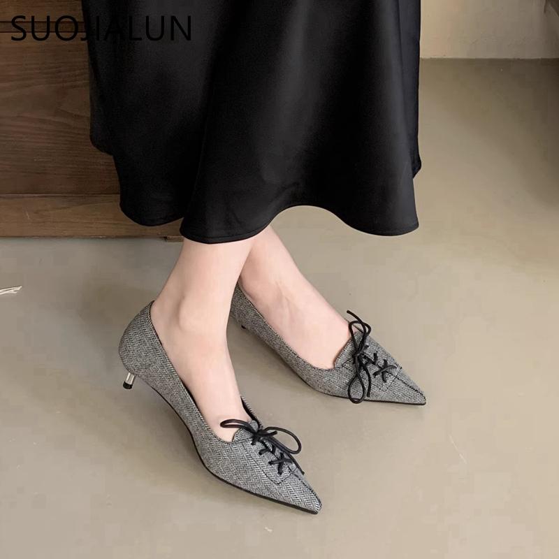 Fashion SUOJIALUN 2025 New Brand Women Pumps Shoes Fashion Pointed Toe Slip On Ladies Elegant Single Shoes Thin Low Heel Pumps Shoes
