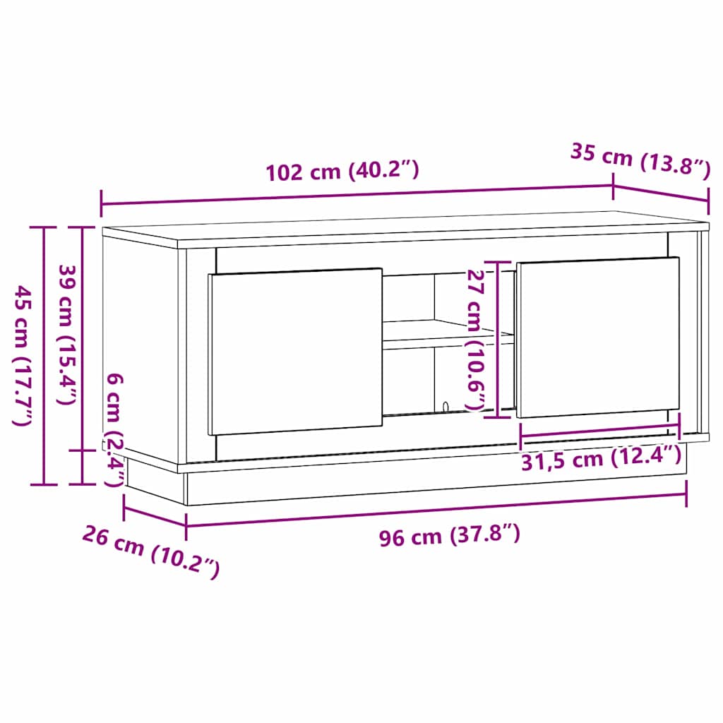 TV Cabinet Black Oak Effect 102 x 35 x 45 cm Engineered Wood