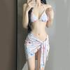 European-American Minimalist Deep V Print Bikini Set with Sexy Cover-Up Skirt