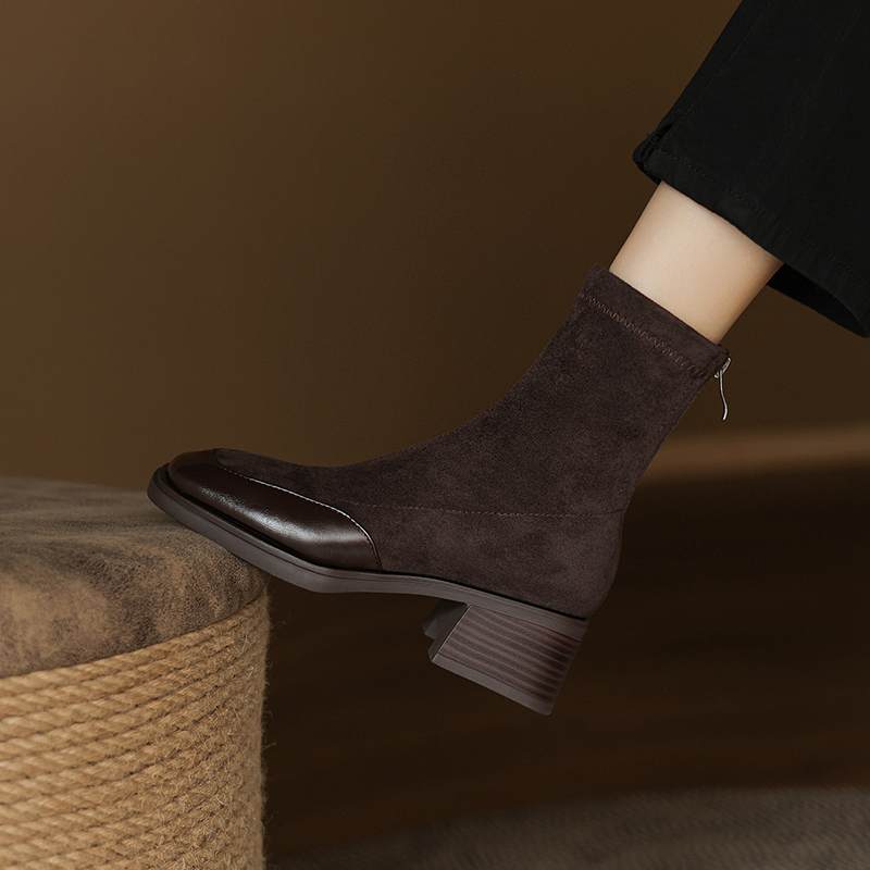 Krazing Pot Flock Winter Square Toe Modern Size 33 Boots Size 43 Zipper Fashion Stretch Ankle Boots