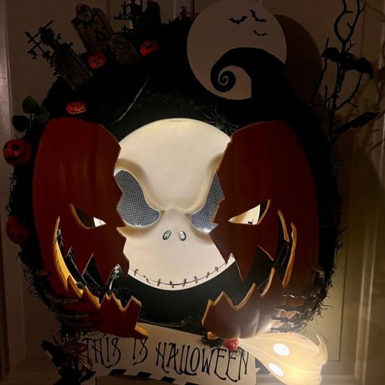 Nightmare Pumpkin Wreath Halloween Gothic Pumpkin Ghost Hanging Door Sign for Front Door Haunted House Decoration