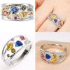 Exquisite Women's Colorful Geometric Pattern Micro-Diamond Wave Line Ring