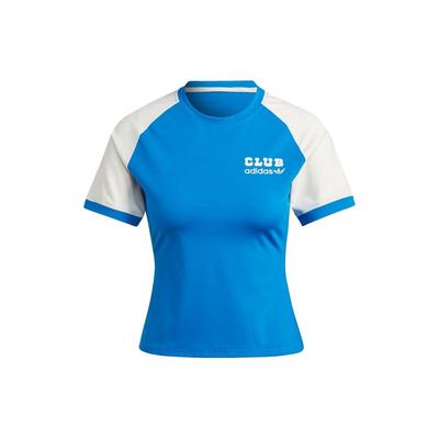 Originals Color Block Logo Buchstabenaufdruck Rundhals Kurzarm T-Shirt Damen Tops Blau Weiß IB5806