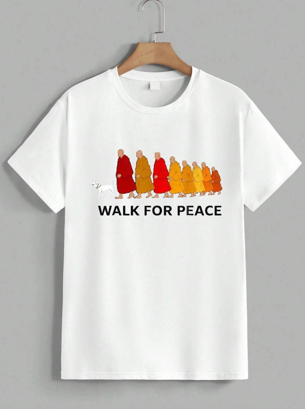 Buddhist Monks Walk For Peace T-Shirt Aloka Dog Zen Art Graphic Tee Unisex M