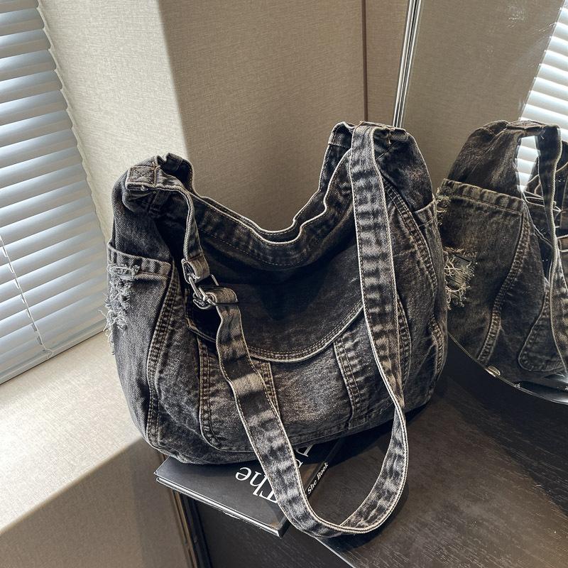 

Винтажная джинсовая сумка-тоут большой вместимости, повседневная модная сумка через плечо, женская сумка, корейская версия, темпераментная сумка-мессенджер