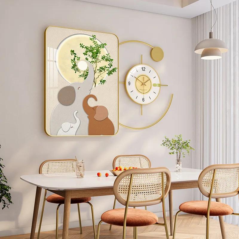 Modern style restaurant wall hanging jewelry crystal porcelain combination decoration hanging picture dining table wall clock