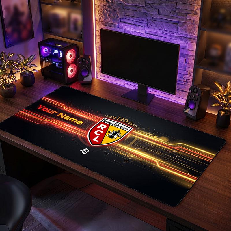 racing club de lens Custom Large Mouse Pad, Personalized Name Text Print, Football Logo Non‑Slip Desk Mat Gaming Gift