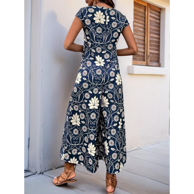 Casual Jumpsuits Retro Floral Print Loose Jumpsuits