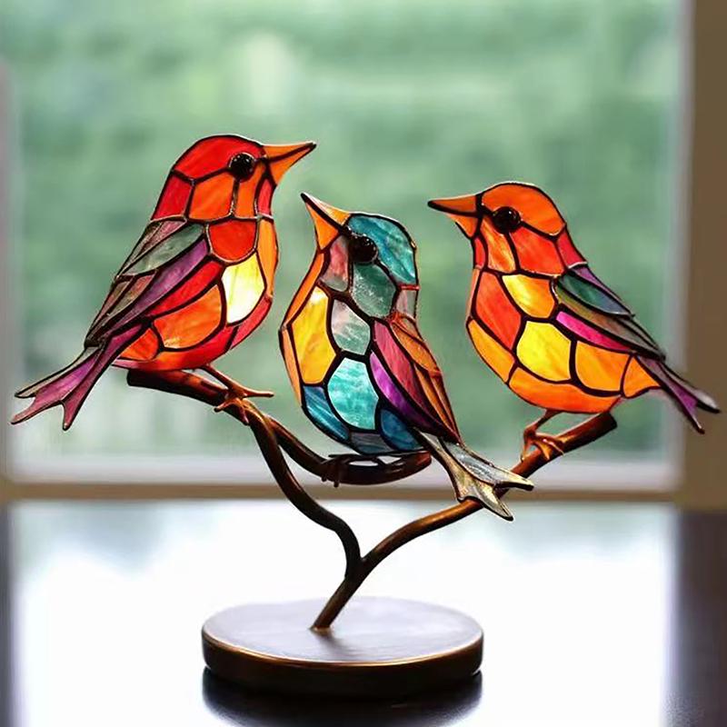 1 Stück Buntglas-Acryl-Vögel auf Ast Desktop-Ornamente Acrylmaterial