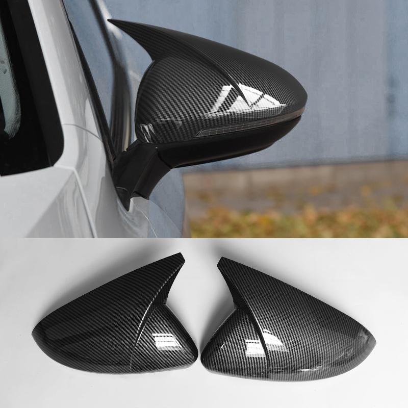 For Volkswagen Golf MK7/7.5 2014- Car Side with Horn Rearview Mirror Cover Trim,black Carbon Fiber Turn Signal Mirror